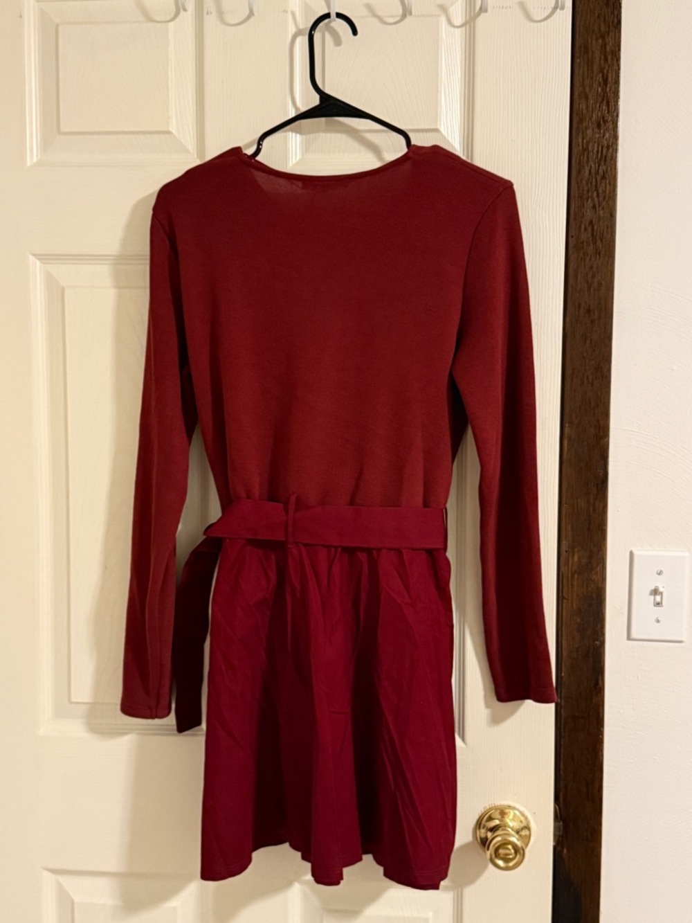 Zara Burgundy Long-Sleeve Belted Dress - Picture 7 of 7